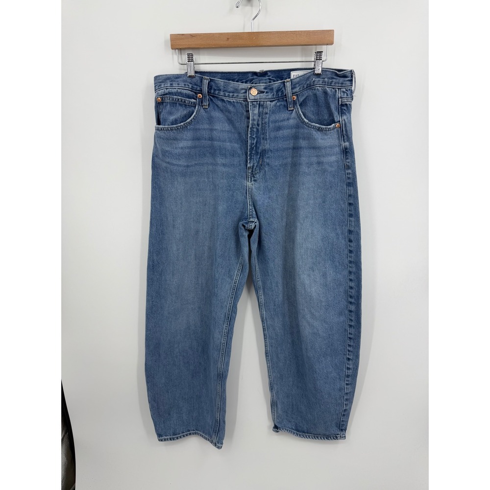 Gap Barrel High Rise Jeans Women 33/16R Blue Medium Wash 100% Cotton Denim